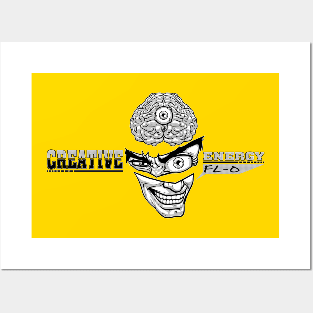 WEIRDO - Creative Energy Flo - Face - Black and White - Yellow Wall Art by hector2ortega